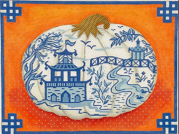 click here to view larger image of Chinoiserie Porcelain Pumpkin w/Chinese Border (hand painted canvases 2)