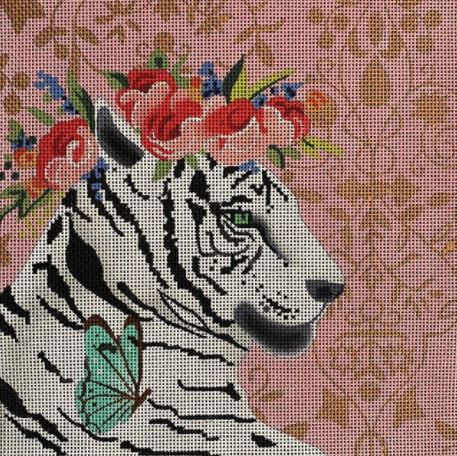 click here to view larger image of White Tiger w/Floral Crown (hand painted canvases)