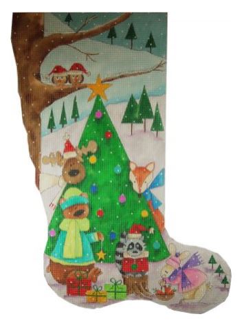 click here to view larger image of Woodland Christmas Tree Stocking (hand painted canvases)