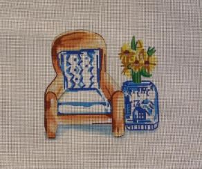 click here to view larger image of Chair w/Blue/White Pillow (hand painted canvases)