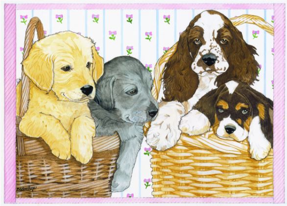 click here to view larger image of Doggies in a Basket (hand painted canvases)