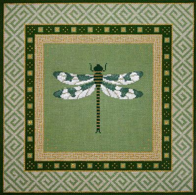 click here to view larger image of Dragonfly w/Green Oriental Borders (hand painted canvases)