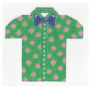 click here to view larger image of Mens Shirt - Green/Pink/Polka Dots w/Bowtie (hand painted canvases)