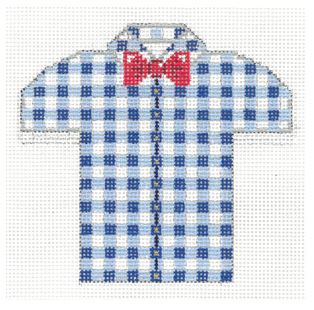 click here to view larger image of Mens Shirt - Blue/White Gingham w/Red Bowtie (hand painted canvases)