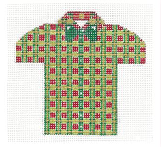 click here to view larger image of Mens Shirt - Christmas Plaid w/Green Bowtie (hand painted canvases)