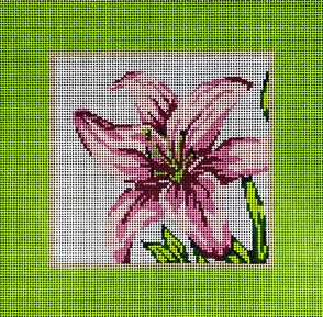click here to view larger image of Pink Lily w/Green Border (hand painted canvases)