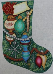 click here to view larger image of Green Stocking w/Ornaments (hand painted canvases)