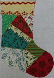 click here to view larger image of Patchwork Christmas Stocking (hand painted canvases)