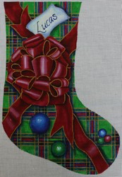click here to view larger image of Christmas Plaid Stocking w/Red Bow (hand painted canvases)
