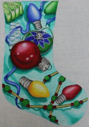 click here to view larger image of Christmas Stocking w/Ornament and Light Bulbs (hand painted canvases)