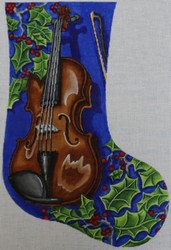 click here to view larger image of Violin Stocking w/Holly (hand painted canvases)
