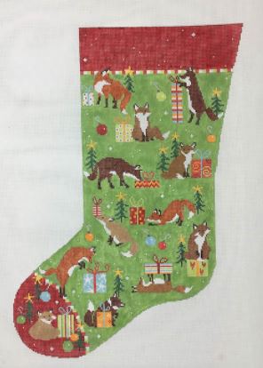 click here to view larger image of Foxes Stocking  (hand painted canvases)
