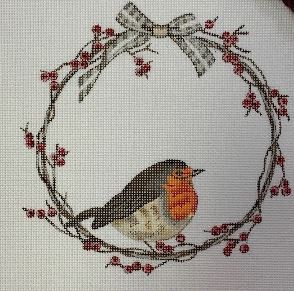 click here to view larger image of Bird on Berry Wreath (hand painted canvases)