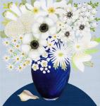 click here to view larger image of Small White Bouquet in Blue Vase (hand painted canvases)