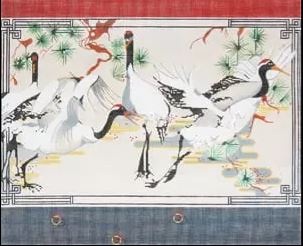 click here to view larger image of Japanese Snow Cranes/Pines Pillow (hand painted canvases)