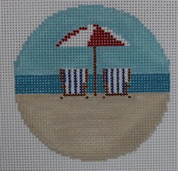 click here to view larger image of Beach Round w/Umbrella/chairs - Any town available  (hand painted canvases)