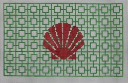 click here to view larger image of Red Shell on Green Geometric (hand painted canvases)