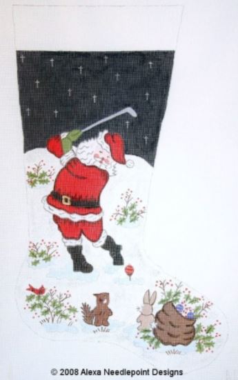click here to view larger image of Christmas Stocking - Golfing Santa (hand painted canvases)