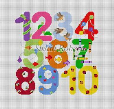 click here to view larger image of Childs Seat - Numbers w/Characters (hand painted canvases)