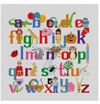 click here to view larger image of Childs Seat - Alphabet w/Characters (hand painted canvases)