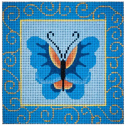 click here to view larger image of Blue Butterfly and Swirls (hand painted canvases)