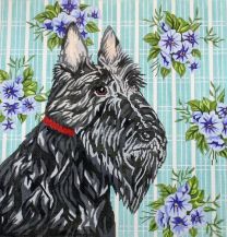 click here to view larger image of Scottie w/Flowers (hand painted canvases)