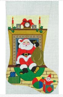 click here to view larger image of Santa in Fireplace Stocking (hand painted canvases)