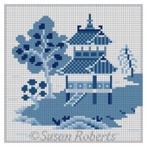click here to view larger image of Asian Islands Coaster - Large House Blue/White (hand painted canvases)