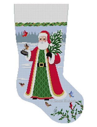 click here to view larger image of Bird Feeding Santa Stocking (hand painted canvases)