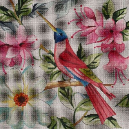 click here to view larger image of Floral w/Pink Bird (hand painted canvases)