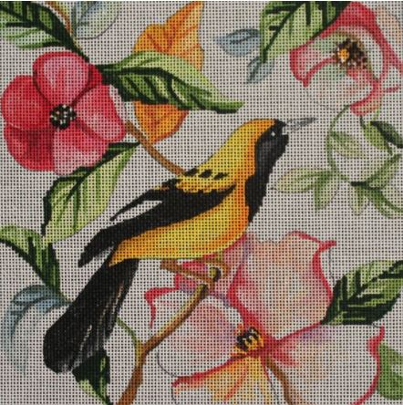 click here to view larger image of Floral w/Yellow Bird (hand painted canvases)