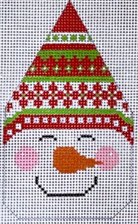 click here to view larger image of Snowman Face - Red/Green Hat (hand painted canvases)
