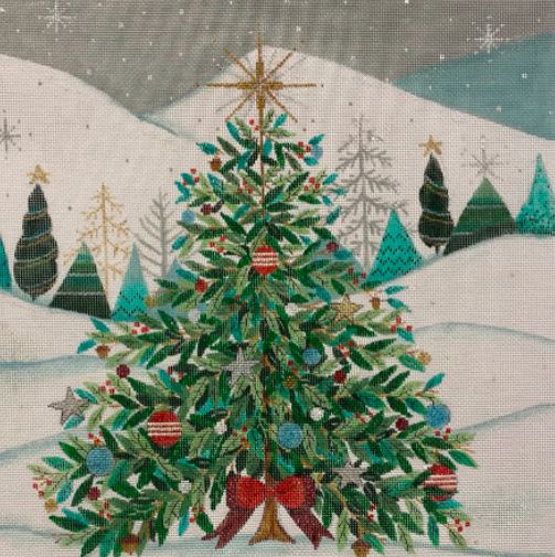 click here to view larger image of Christmas Tree w/Red Bow Pillow (hand painted canvases)