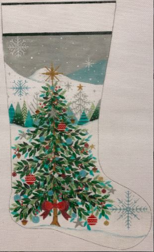 click here to view larger image of Christmas Tree w/Red Bow Stocking (hand painted canvases)