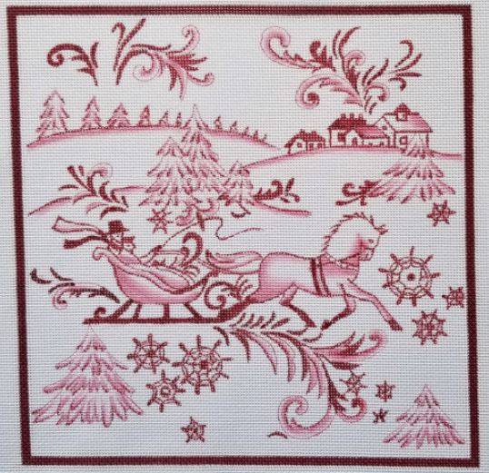 click here to view larger image of Toile Sleigh Ride - Red (hand painted canvases)