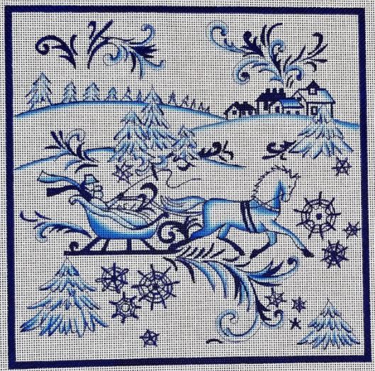 click here to view larger image of Toile Sleigh Ride - Blue (hand painted canvases)