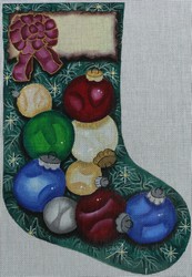 click here to view larger image of Ornaments on Tree Background Stocking (hand painted canvases)
