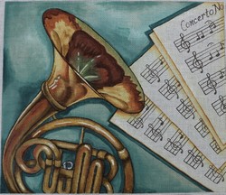 click here to view larger image of French Horn w/Sheet Music (hand painted canvases)
