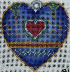click here to view larger image of Blue Heart Ornament   (hand painted canvases)