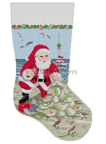 click here to view larger image of Santa/Sandcastle/Christmas Tree Stocking (hand painted canvases)