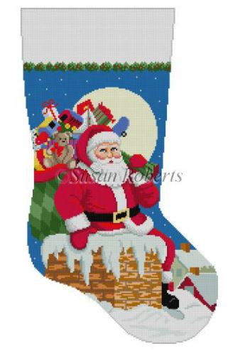 click here to view larger image of Santa/Down the Chimney Boy Stocking (hand painted canvases)