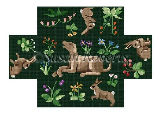 click here to view larger image of Cluny Rabbits/Hound Brick Cover (hand painted canvases)
