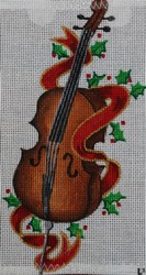 click here to view larger image of Cello w/Red Ribbon and Holly (hand painted canvases)