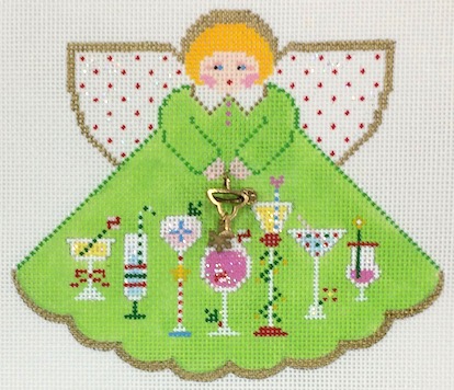 click here to view larger image of Christmas Cocktails Angel w/Charm (hand painted canvases)