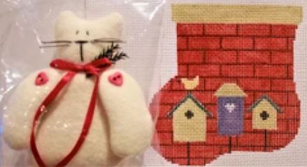 click here to view larger image of Birdhouses w/Kitty Mini Sock (hand painted canvases)