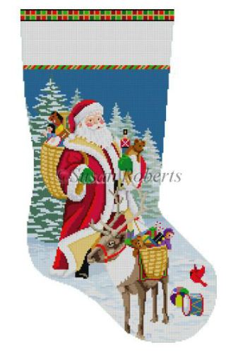 click here to view larger image of Santa/Reindeer/Baskets of Toys Stocking (hand painted canvases)