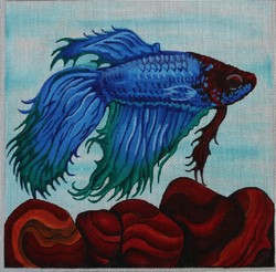 click here to view larger image of Blue/Red/Green Fish w/Red Coral (hand painted canvases)