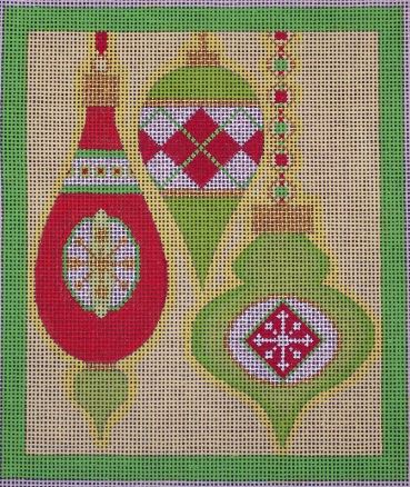 click here to view larger image of Merry and Bright - 3 Ornaments Argyle (hand painted canvases)