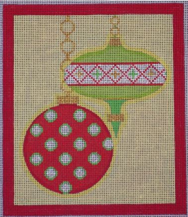 click here to view larger image of Merry and Bright - 2 Ornaments Round Dots (hand painted canvases)