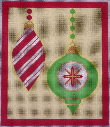 click here to view larger image of Merry and Bright - 2 Ornaments Candy Stripe (hand painted canvases)